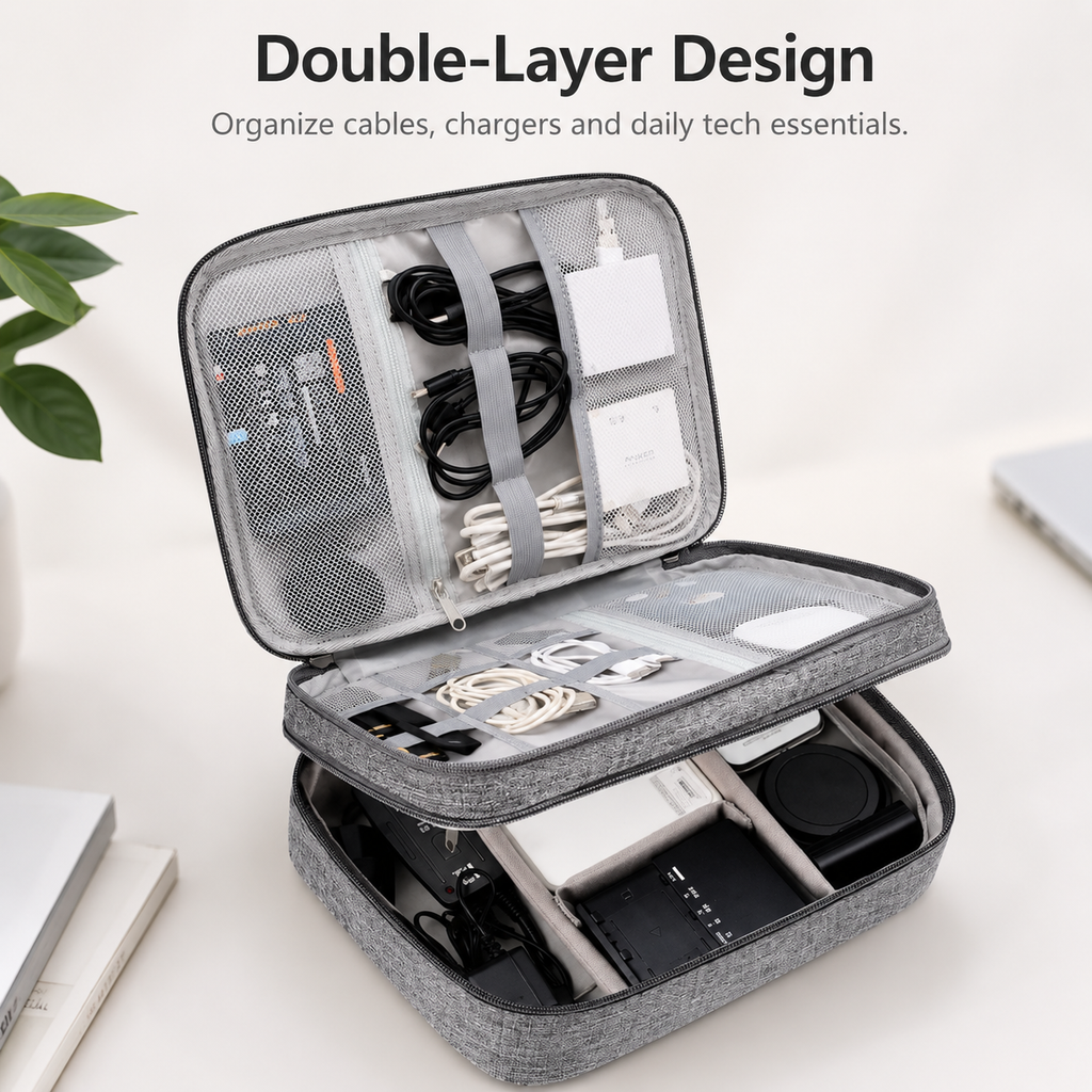 Double-Layer Waterproof Electronics Organizer Travel Bag
