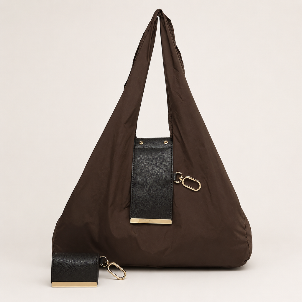 Foldable Keychain Tote Bag with Compact Leather Case