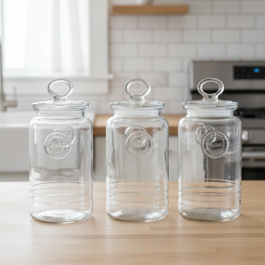 3-Pcs Rustic Design Handmade Glass Canister Set by Limon