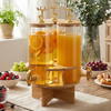 3-Pcs TintedGlass Round Beverage Dispenser Set with Rotatable Wooden Stand (1147)