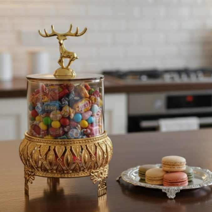 Royal Golden Base Glass Jar with Lid