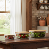 3Pcs Airtight Bamboo-Lid Glass Bowls Set (1146) – Rectangle