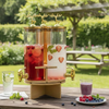 3-Pcs TintedGlass Round Beverage Dispenser Set with Rotatable Wooden Stand (1147)