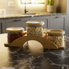 Bamboo Bridge with Round Glass Jars