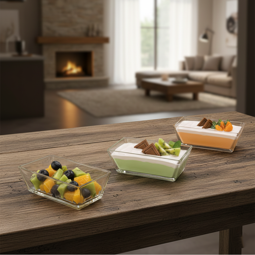 6-Pcs Rectangular Serving Glass Bowl Set (2091) by Limon