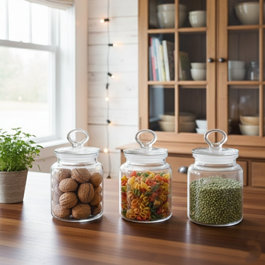 3-Pcs Rustic Design Handmade Glass Canister Set by Limon