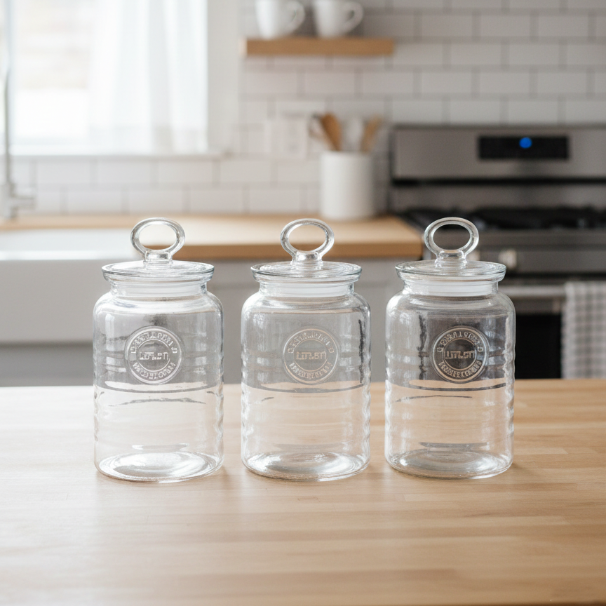 3-Pcs Rustic Design Handmade Glass Canister Set by Limon