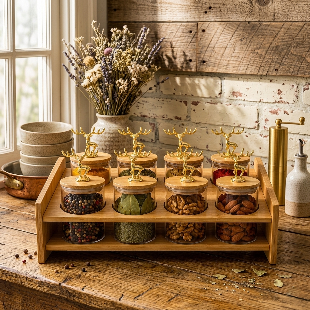 Royal Golden Deer 8-Piece Glass Jar Station (1170)