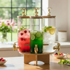 3-Pcs TintedGlass Square Beverage Dispenser Set with Rotatable Wooden Stand (1148)