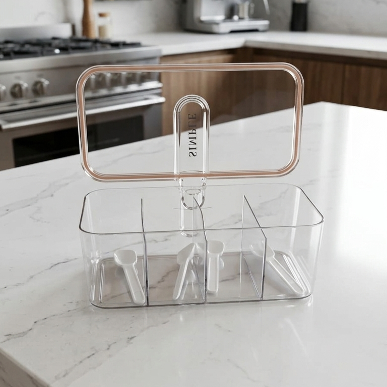 ClearVault 4-Compartment Spice Storage Container with Lid & Spoons
