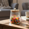 Ribbed Airtight Glass Jar with Bamboo Lid & Crystal Knob