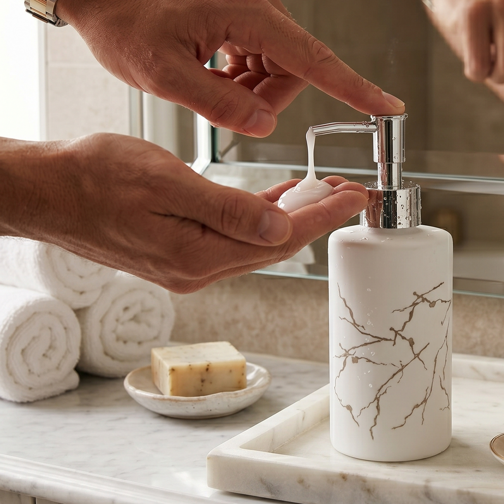 Marble Print Glass Liquid Soap Dispenser