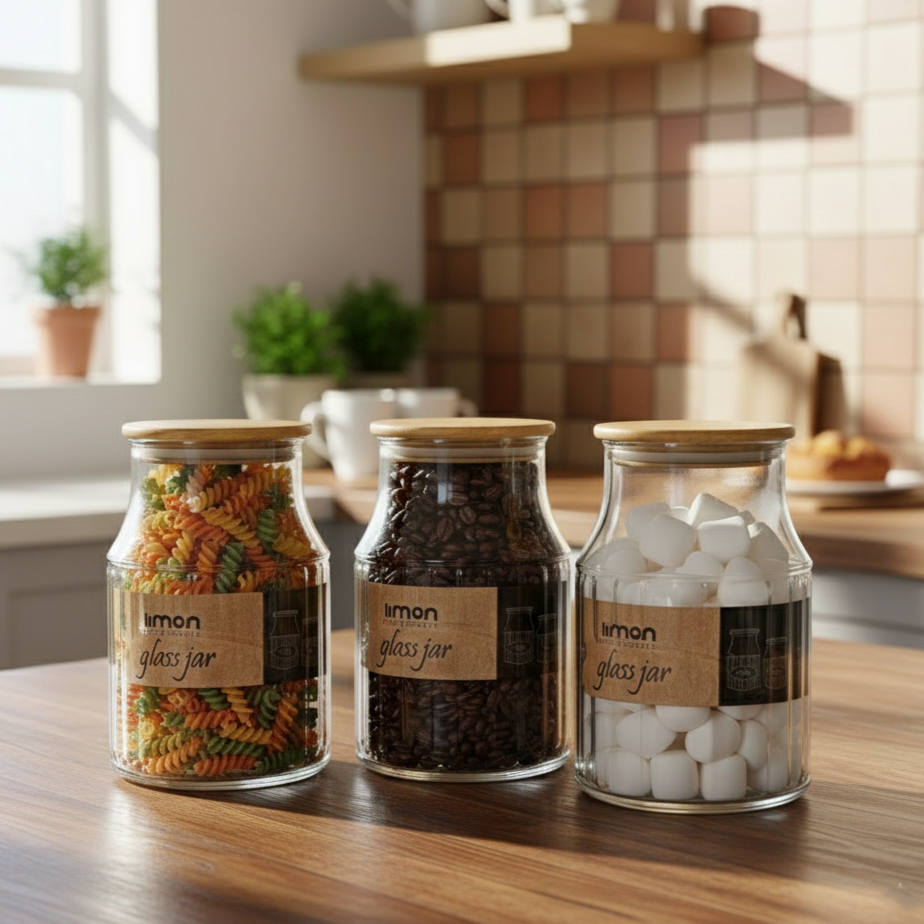 3-Pcs 1200ml Home Made Glass Jars Set with Airight Lids (2261) by Limon