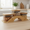 Bamboo Bridge with Square Glass Jars