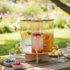 3-Pcs TintedGlass Square Beverage Dispenser Set with Rotatable Wooden Stand (1148)
