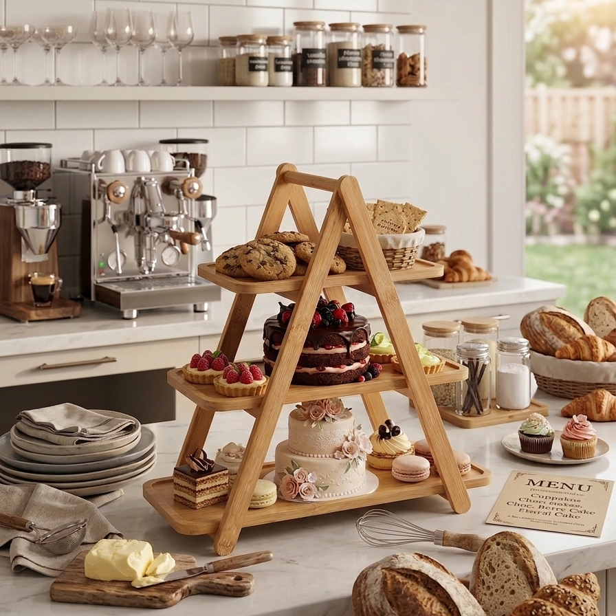 Majesta 3-Tier Fruit & Serving Bamboo Stand