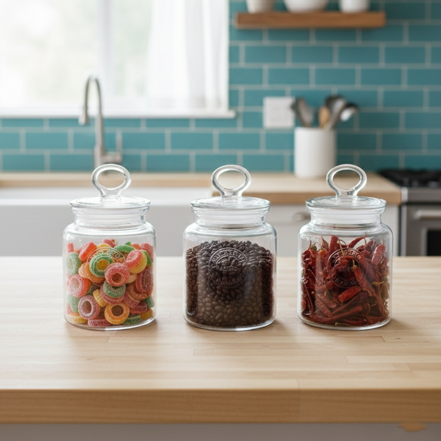3-Pcs Rustic Design Handmade Glass Canister Set by Limon