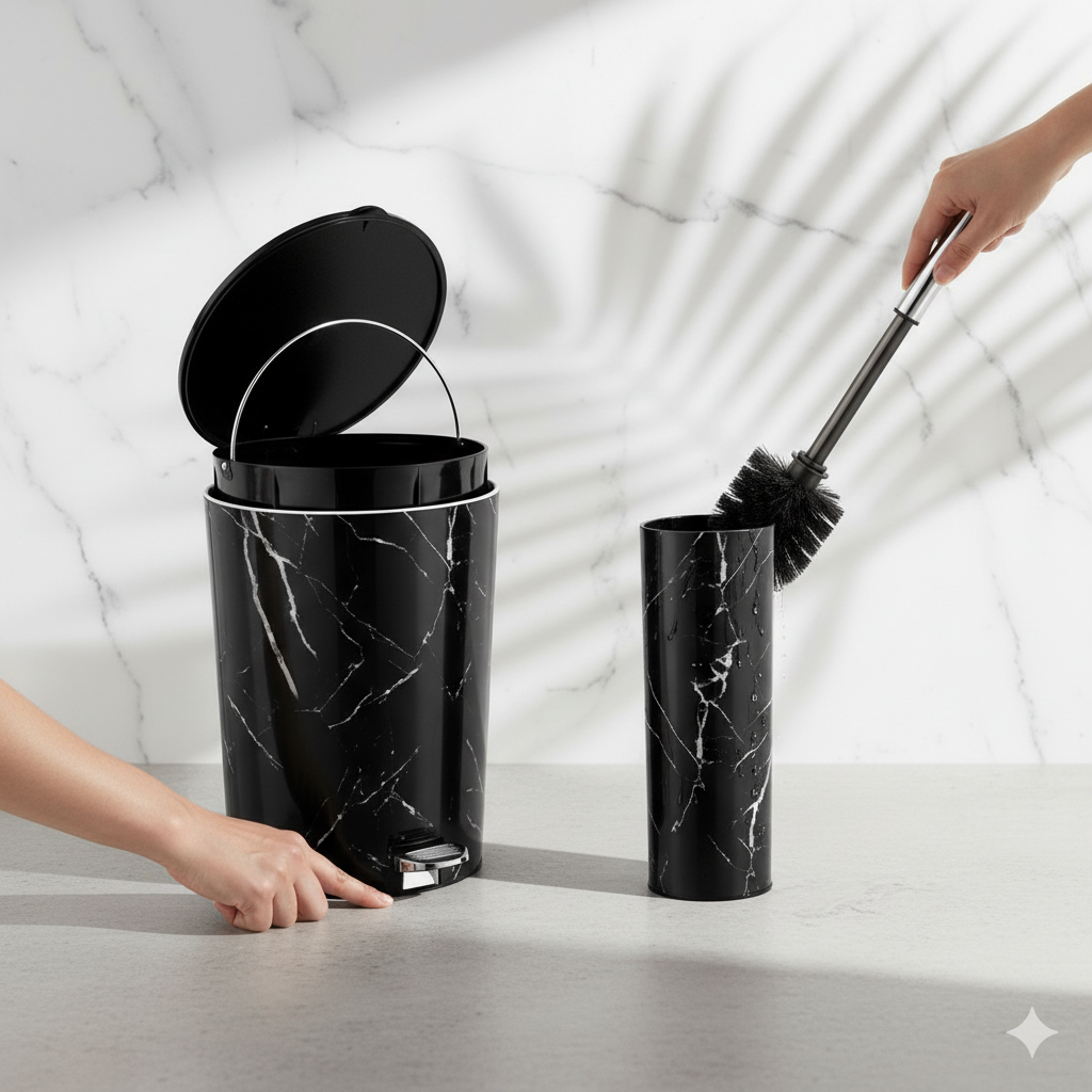 MarblePrint Dustbin & Brush Set (1909) by Limon