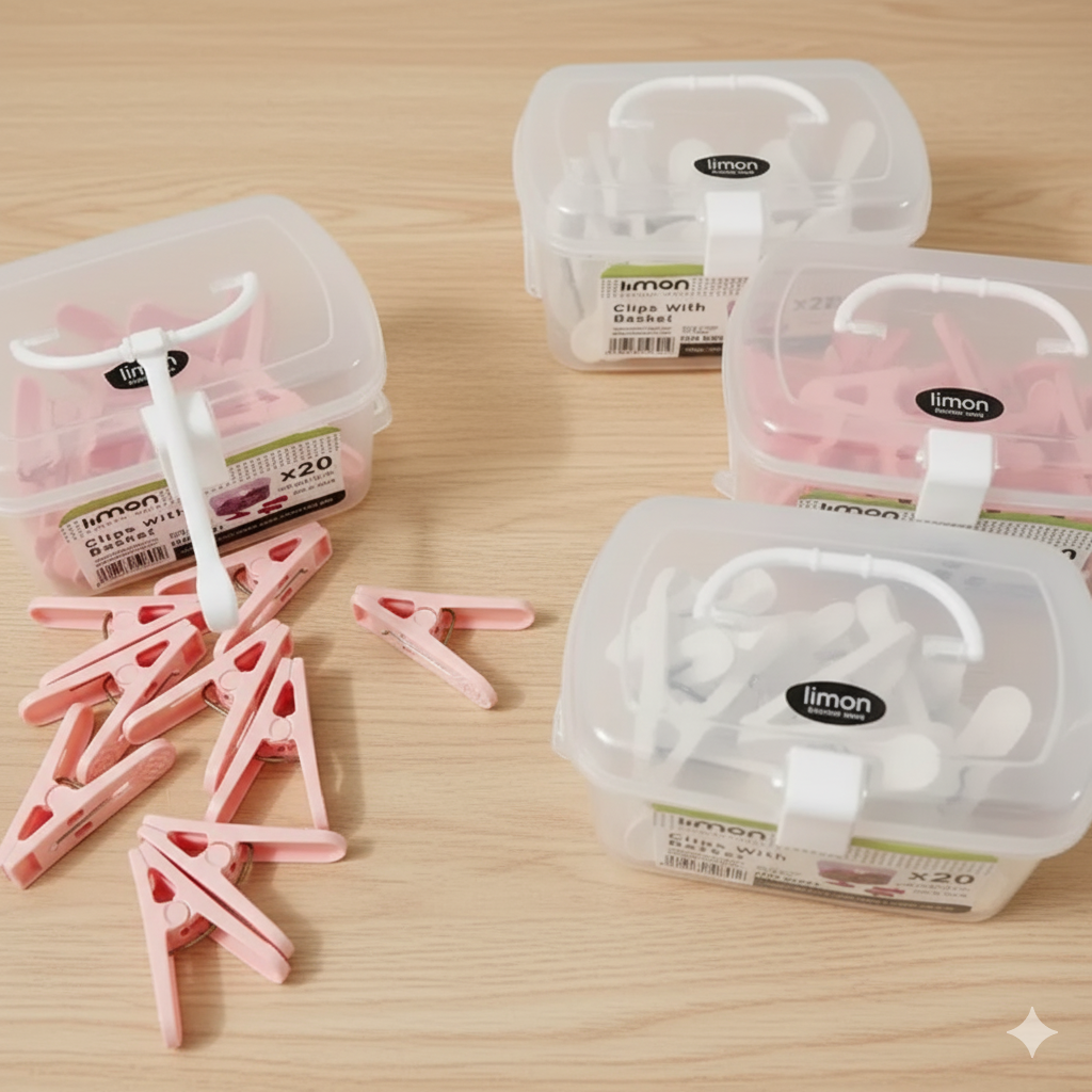 Laundry Essentials Clips Box with Handle – 20 Pcs (1110) by Limon