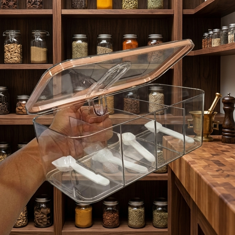 ClearVault 4-Compartment Spice Storage Container with Lid & Spoons