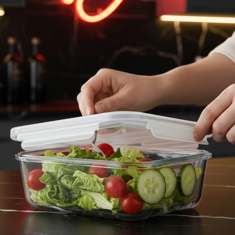 850ML Rectangular Glass Container with Lid (1802) by Limon