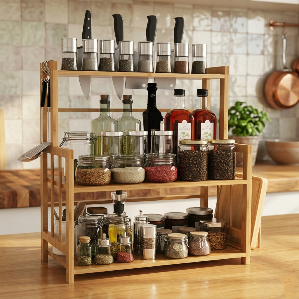 Veloura Bamboo Kitchen Countertop Storage Rack