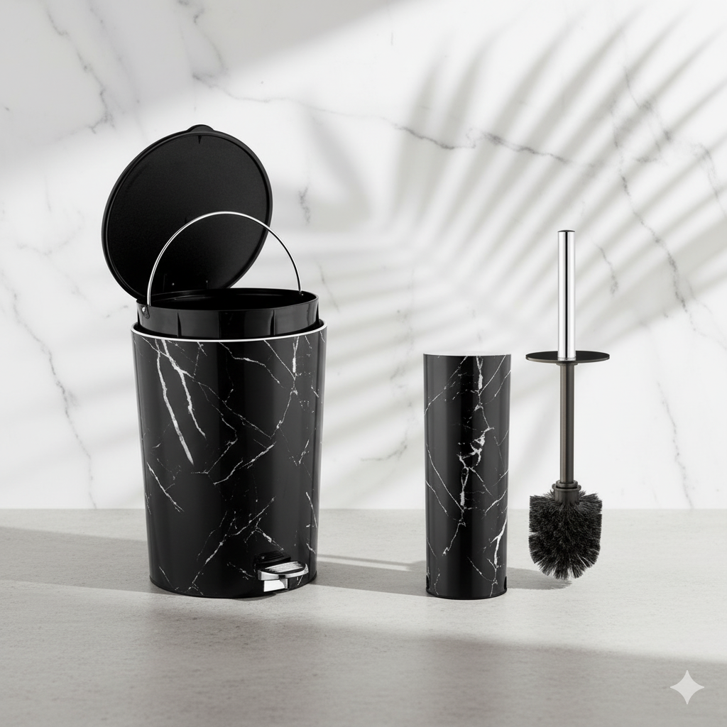 MarblePrint Dustbin & Brush Set (1909) by Limon