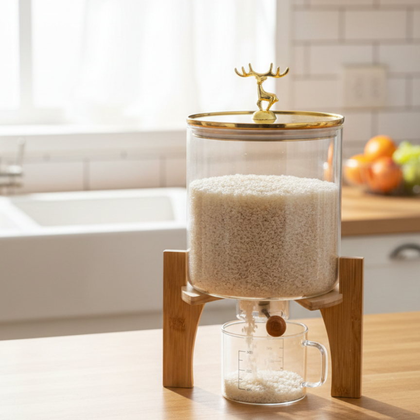 2in1 Glass Grain Storage Bin and Dispenser