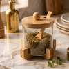 LuxeWood Glass Jar with Stand and Spoon