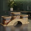 Bamboo Bridge with Square Glass Jars