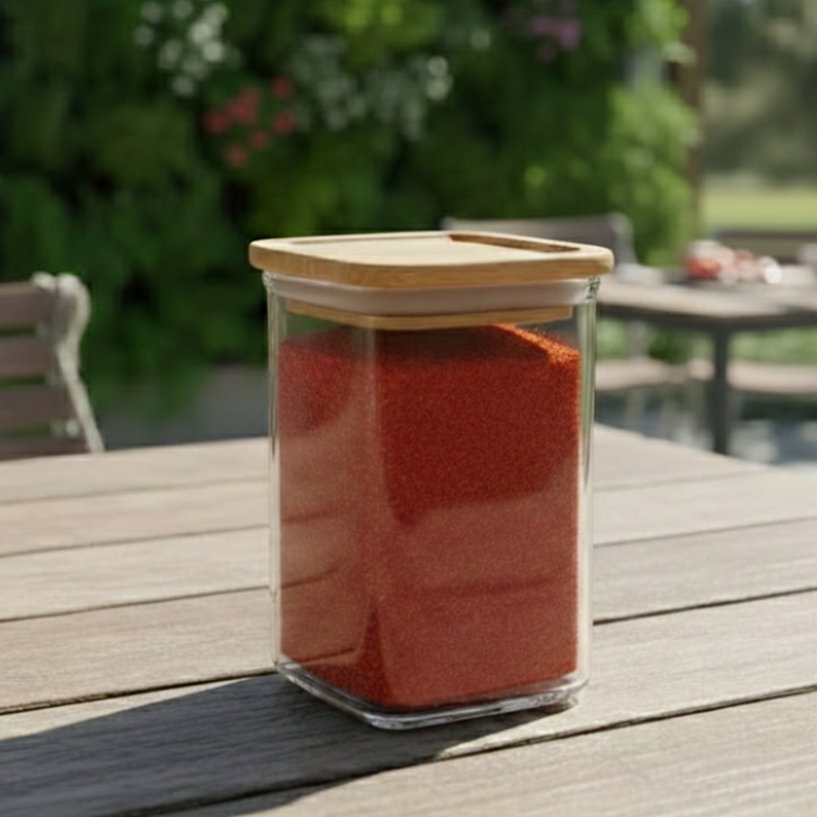 400ml Square Food Storage Jar with Wooden Lid (2198) by Limon