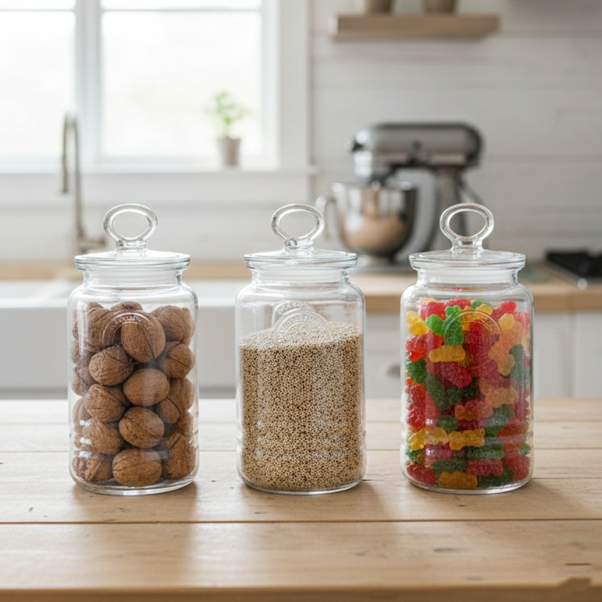 3-Pcs Rustic Design Handmade Glass Canister Set by Limon