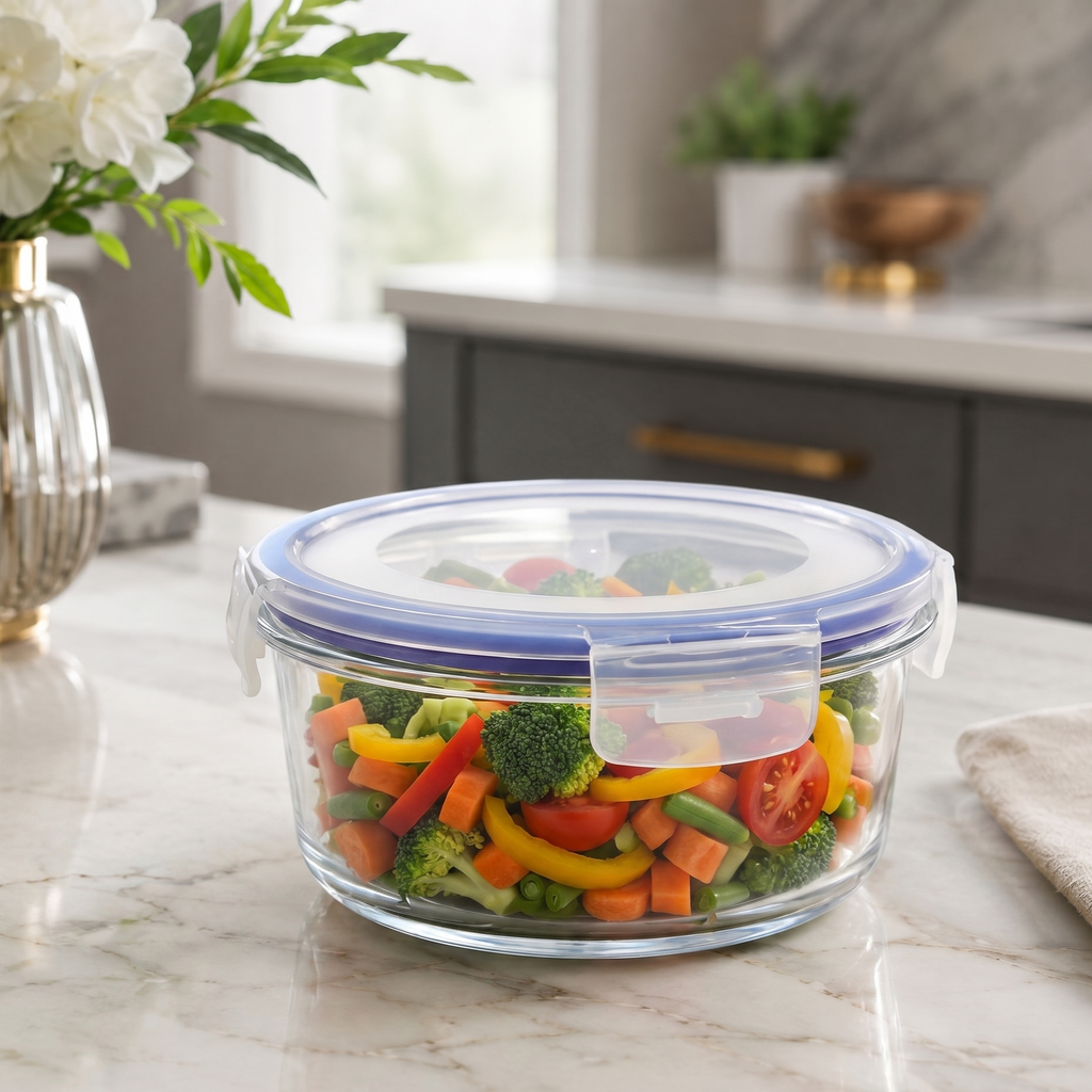 3-Pcs Round Glass Food Storage Containers with Lids