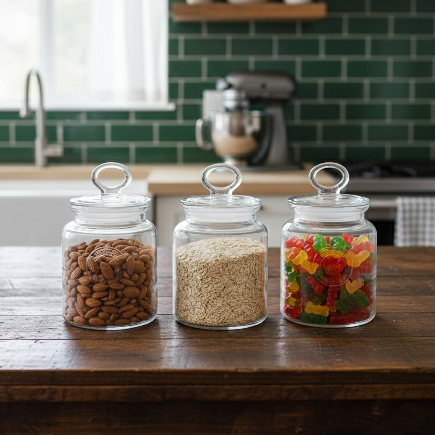 3-Pcs Rustic Design Handmade Glass Canister Set by Limon