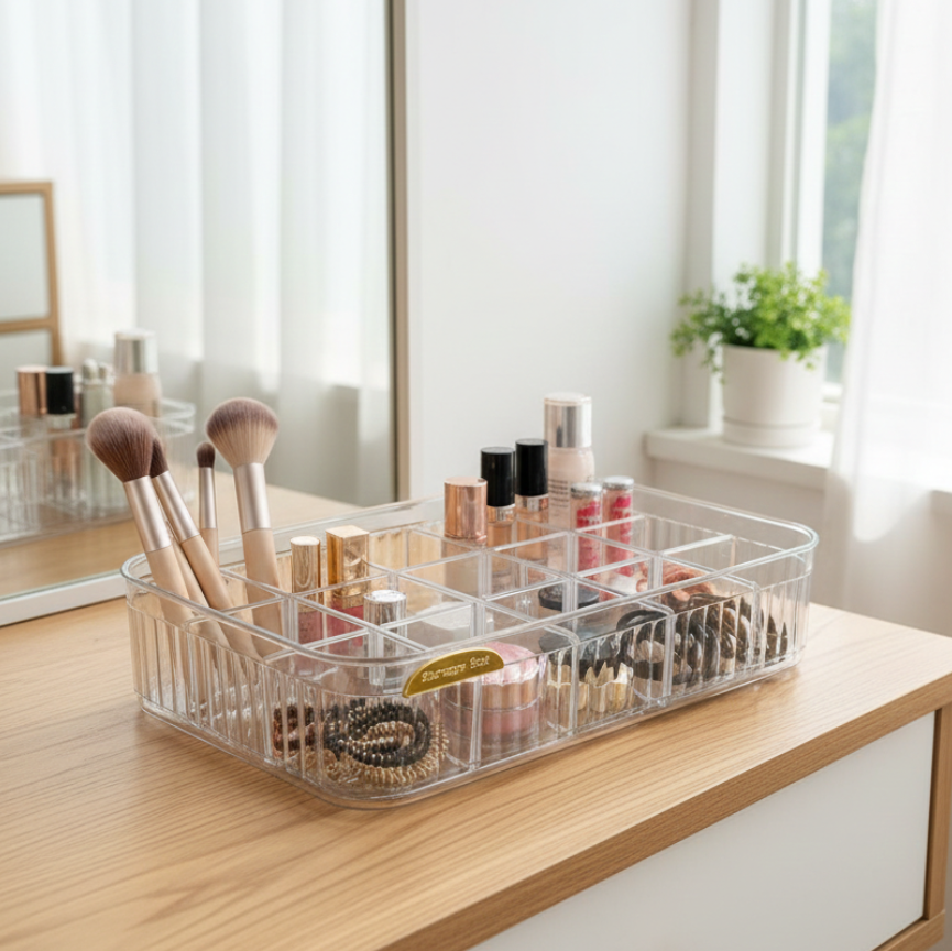 AdjustableGrids Acrylic Storage Box with Lid