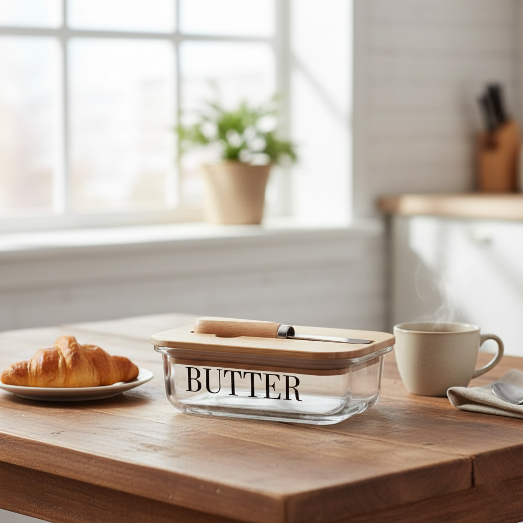 Rectangular Butter Keeper with Bamboo Lid & Knife