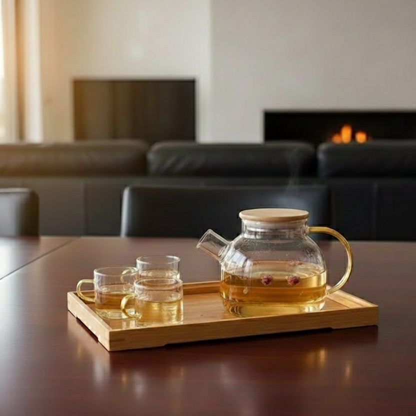 KehwaElegance Glass Set with Wooden Tray