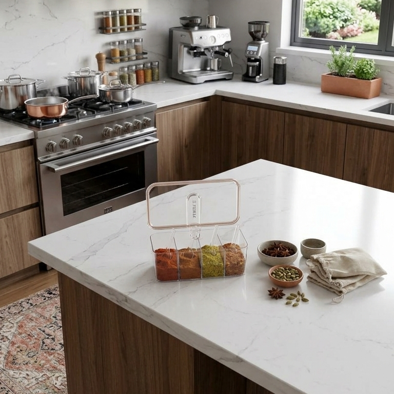 ClearVault 4-Compartment Spice Storage Container with Lid & Spoons