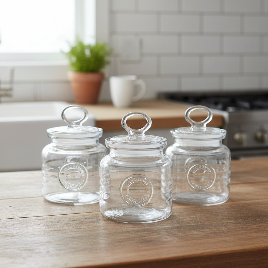 3-Pcs Rustic Design Handmade Glass Canister Set by Limon
