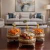 Exquisite 3-Piece Golden Base Glass Jars with Lid 1168