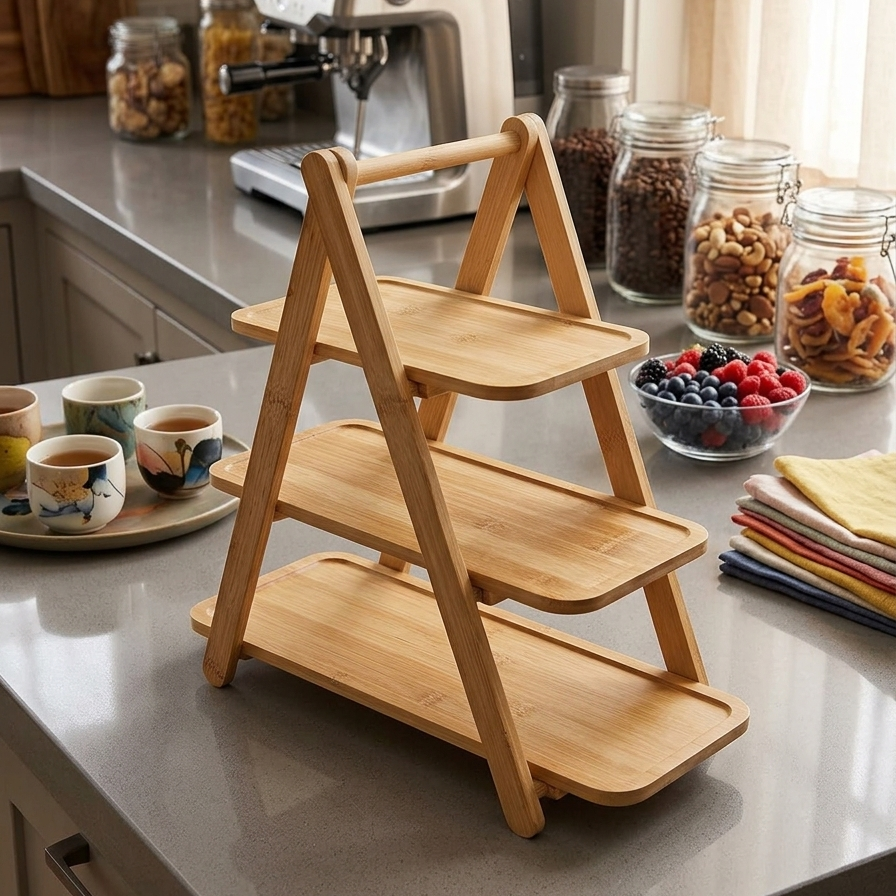 Majesta 3-Tier Fruit & Serving Bamboo Stand