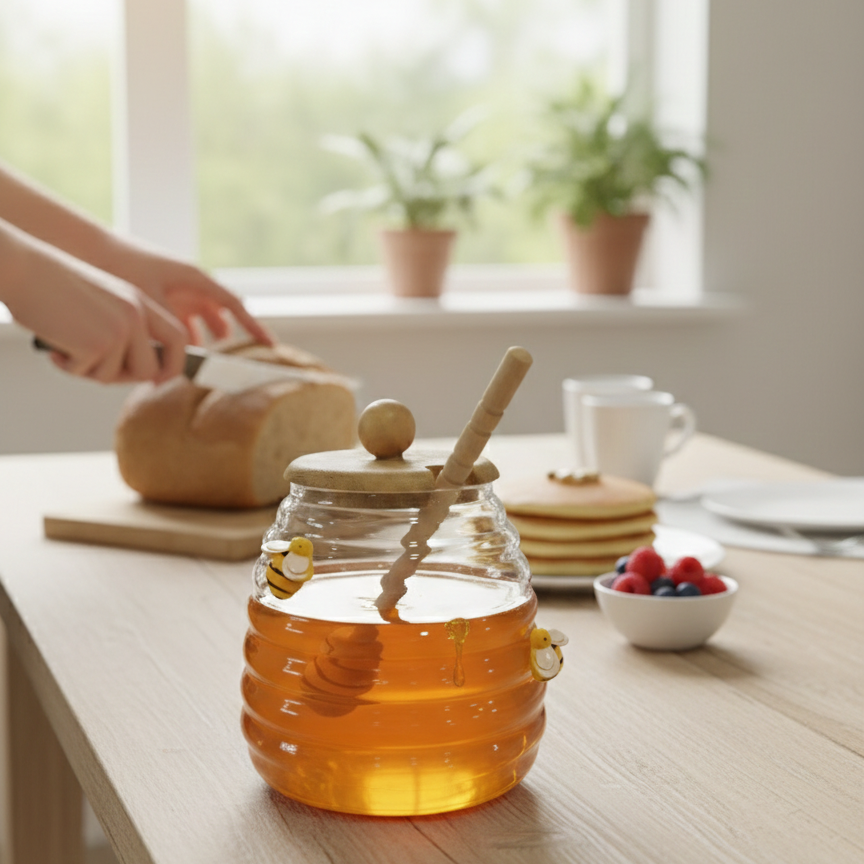 GoldenHive Premium Glass Honey Jar