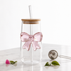 Glass Bow Tumbler with Airtight Bamboo Lid & Glass Straw