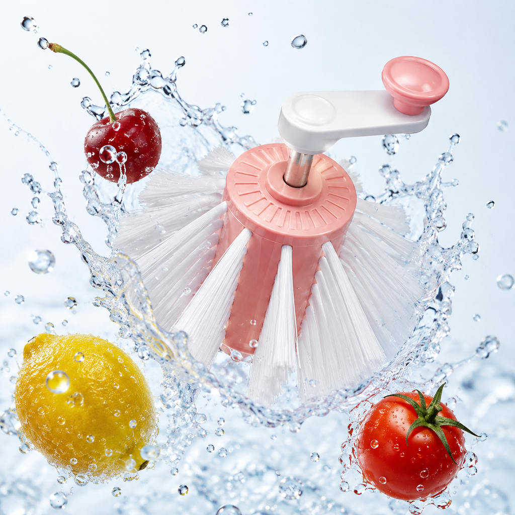 Hand-Crank Fruit & Vegetable Washer with Rotating Brush
