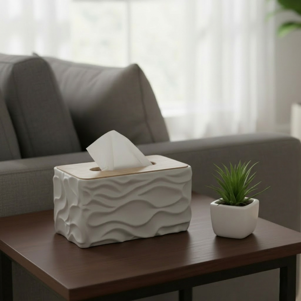 WaveLuxe Wooden-Top Tissue Box