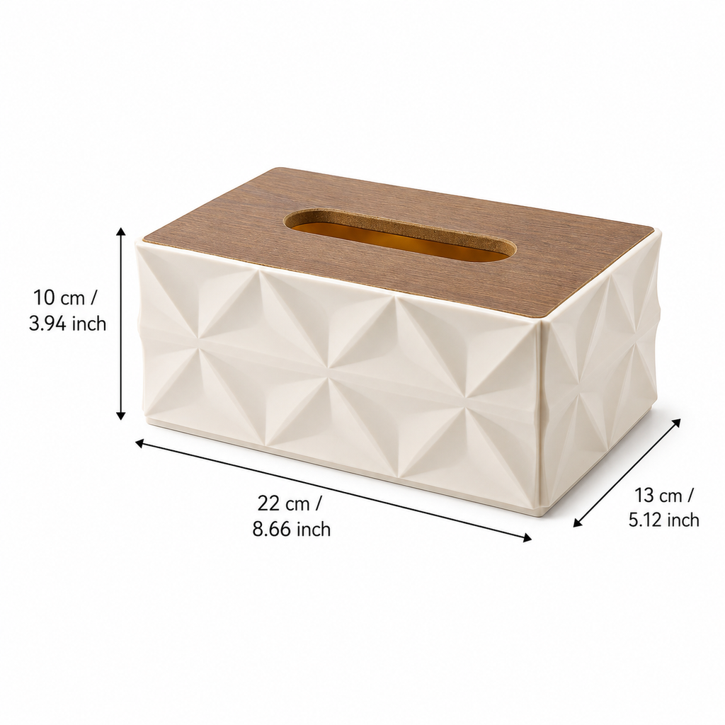 Loose-Fill Geometric Tissue Box with Removable Real Wood Lid