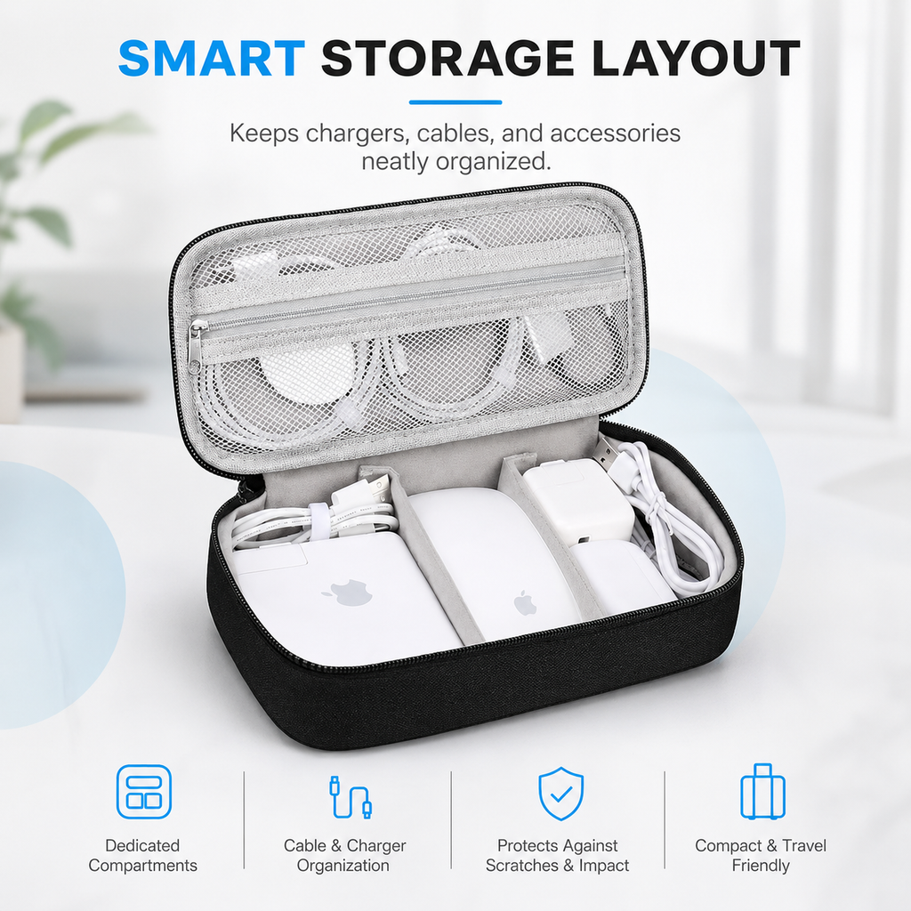 Multi-Compartment Tech Organiser Bag with Carry Strap
