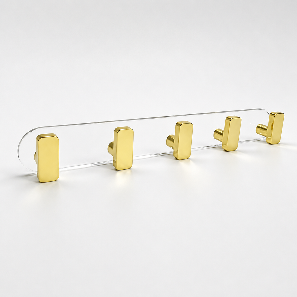 No-Drill Wall Hook Rail with 5 Sliding Gold-Tone Hooks