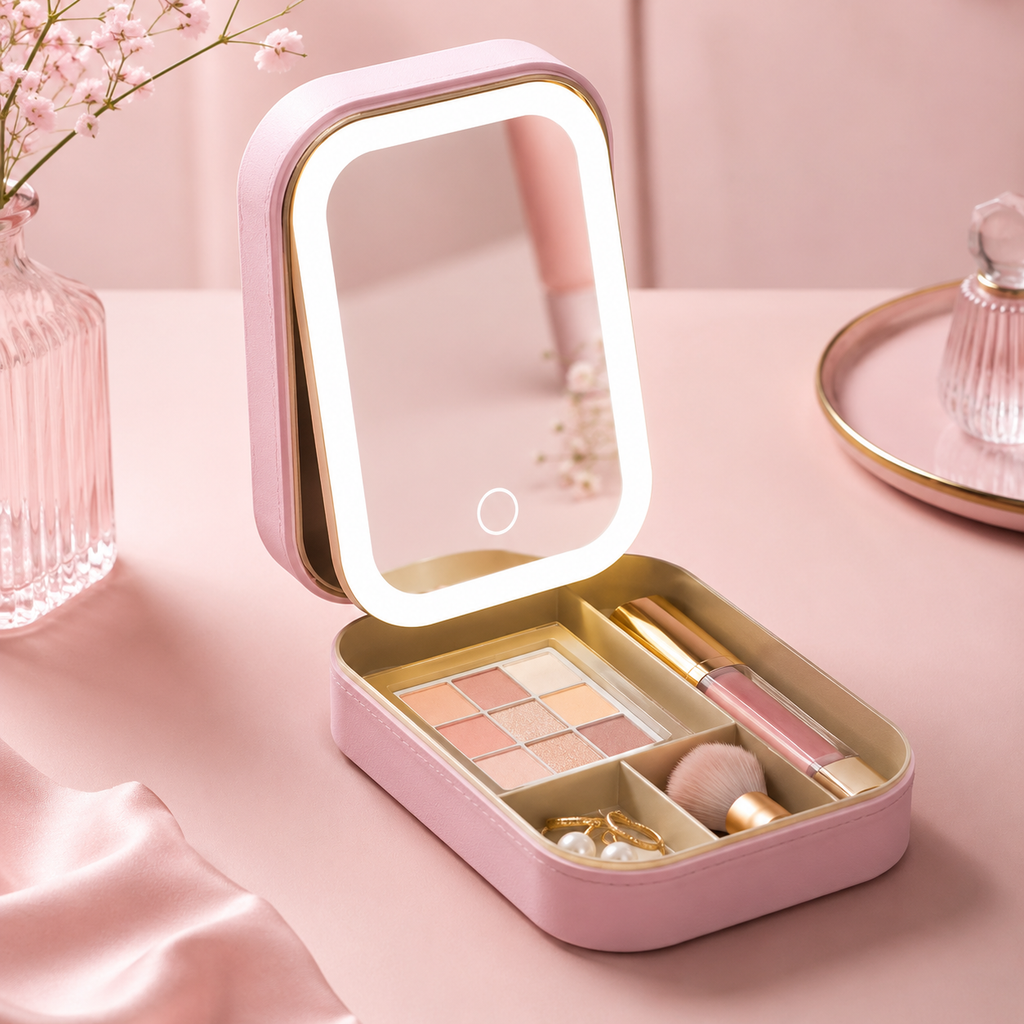 Portable Makeup Case with 3-Light Touch Mirror