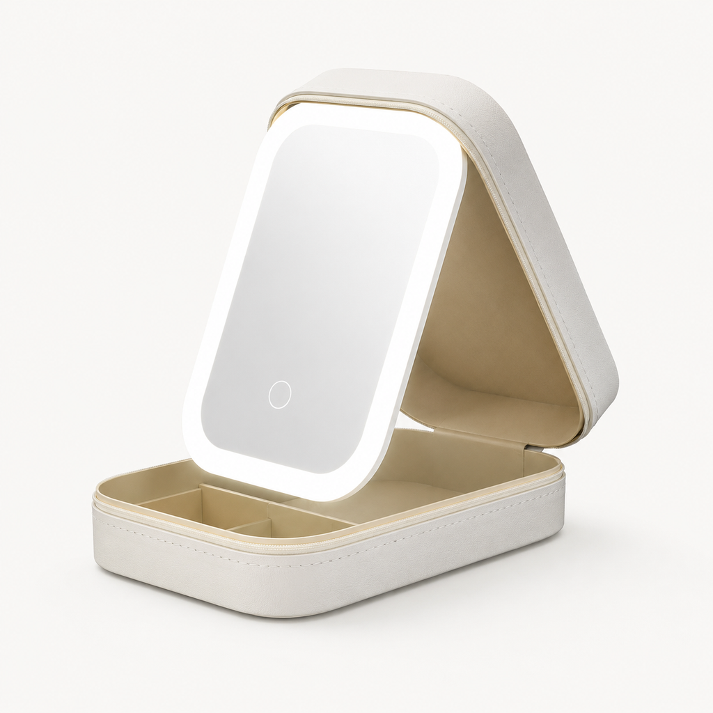 Portable Makeup Case with 3-Light Touch Mirror